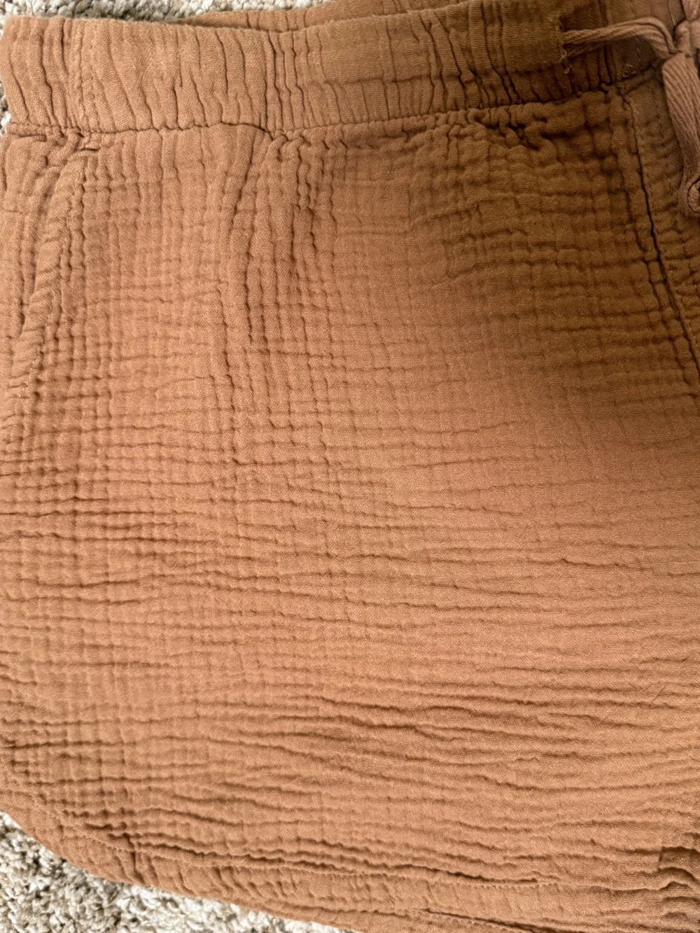 Stars Above Large 100% Cotton Warm Brown Gauze High Waist Drawstring Shorts - Picture 3 of 6